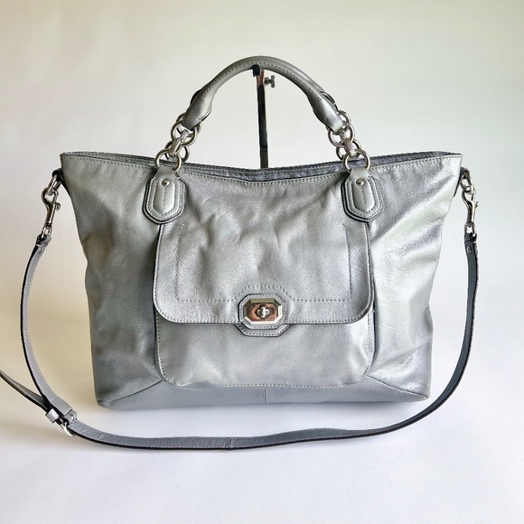 Coach Silver Leather Handbag Shoulder Bag - Picture 1 of 16